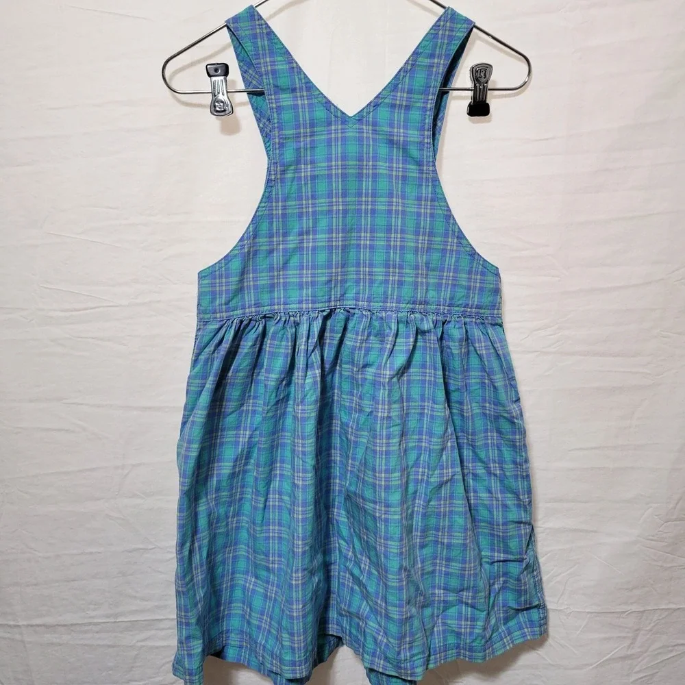 Vintage Rainbow Tag Gymboree Summer Plaid Flowers Overall Dress Size XXL 6-7 Yr